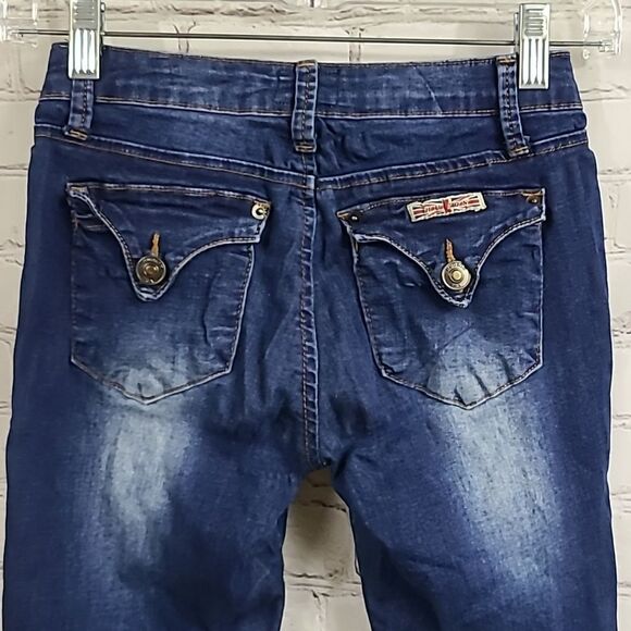 Hudson Girls Skinny Fit Jegging Stretch Distressed Denim Holey Dark Blue Jeans - Picture 6 of 7